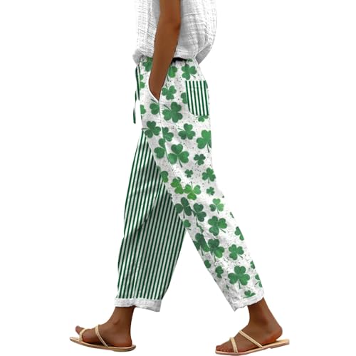 YCBMINGCAN Damen Sommer Hosen Leinenhose für Damen Lange Leichte Freizeithose Elegante Sommerhose Leicht Hoher Taille Stoffhose Freizeithosen Große Größen Hosen Strandhose Mit Taschen von YCBMINGCAN