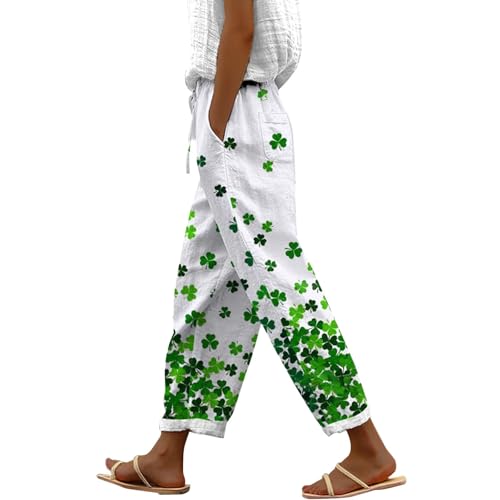YCBMINGCAN Damen Sommer Hosen Leinenhose für Damen Lange Leichte Freizeithose Elegante Sommerhose Leicht Hoher Taille Stoffhose Freizeithosen Große Größen Hosen Strandhose Mit Taschen von YCBMINGCAN
