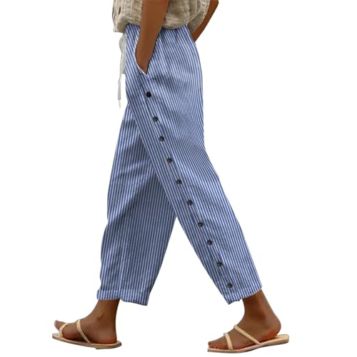 YCBMINGCAN Damen Sommer Hosen Leinenhose für Damen Lange Leichte Freizeithose Elegante Sommerhose Leicht Hoher Taille Stoffhose Freizeithosen Große Größen Hosen Strandhose Mit Taschen von YCBMINGCAN