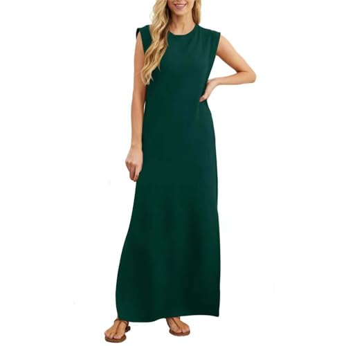 YCBMINGCAN Damen Sommerkleid, einfarbig, ärmellos, locker, lässig, langes Kleid Grüne Kleider Damen (GN1, M) von YCBMINGCAN