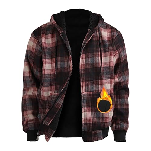 YCBMINGCAN Deals Of The Day Winterjacke Herren Flanellhemd Herren Kariert Winterjacke Langarm Fleecejacke holzfäller jacke gefüttert Button Down Freizeithemd Mit Kapuze Herren Flanell-Hemden von YCBMINGCAN