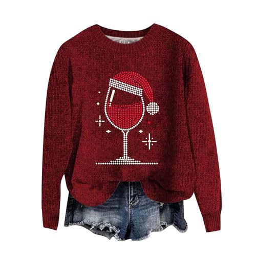 YCBMINGCAN Deals Of The Day Langarmshirt Damen Baumwolle Lustige Weihnachtspullover Damen Strickpullover Winter Rundhals Pulli Lose Sweatshirt Damen Langarm Oberteile Warm Oberteile Tunika Tops von YCBMINGCAN