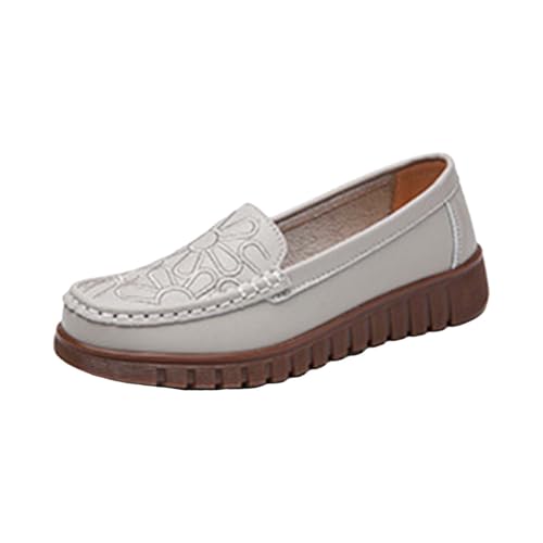 YCBMINGCAN Frühling und Mode Stickerei Hohl Damenschuhe Damen Niedrigen Absatz Bequeme Freizeitschuhe Damen Loafers Damenschuhe Weite H 38 (Grey, 37) von YCBMINGCAN