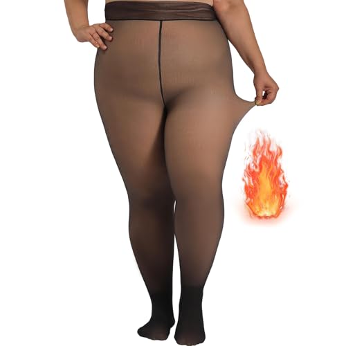 YCBMINGCAN GefüTterte Leggings Damen,Thermo Strumpfhose Damen Große Größen,Gefütterte Transluzente Leggings Plus Size,Blickdichte Fake Strumpfhose Schwarz,Warme Winterleggings für Mollige Frauen von YCBMINGCAN