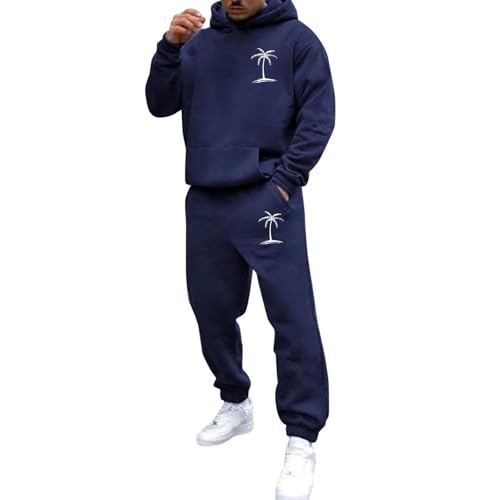 YCBMINGCAN Herren Anzug Jogginganzug Herren Warm Gefüttert 2-Teilig Trainingsanzug 3D Druck Sportanzug Einfarbig Hoodie Y2K Hip Hop mit Taschen Hausanzug Klassisch Jogginganzug Tracksuit Set von YCBMINGCAN