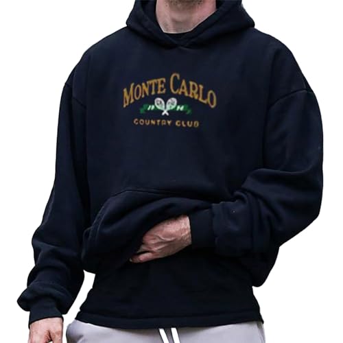 YCBMINGCAN Herren Frühling und Herbst Freizeit bedruckter Hoodie Loose Sweater Tennishemd Herren (Black, L) von YCBMINGCAN