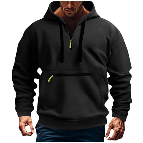 YCBMINGCAN Herren Hoodie Pullover mit Stehkragen, Kapuzenpullover mit 1/4 Zip Reißverschluss, Sweatshirt Langarmshirt Funktionspullover für Sport Freizeit von YCBMINGCAN