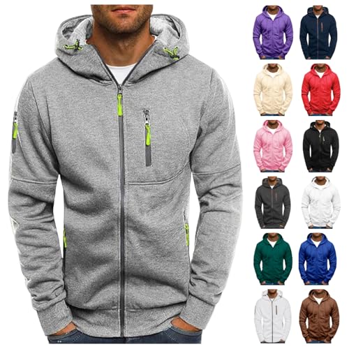 YCBMINGCAN Herren Hoodie mit Reißverschluss Sweatshirt Jacke,Funktionale Kapuzenjacke Langarm Kapuzenpullover als Arbeitspullover mit Taschen für Outdoor,Sport & Freizeit,Hoodie Herren Oversize von YCBMINGCAN