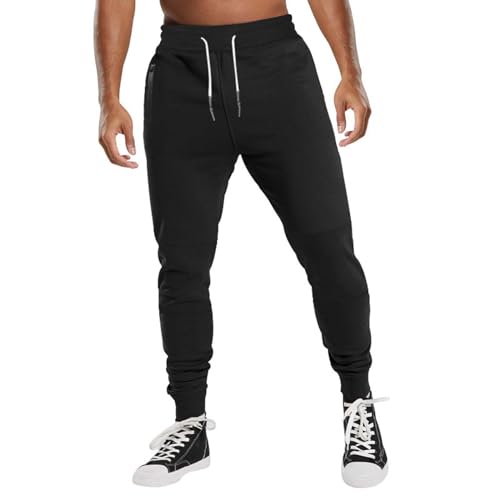 YCBMINGCAN Herren-Hose mit Kordelzug, einfarbig, lässige Tasche, weites Bein, Kordelzug, Jogginghose für Herren Schicke Jogginghose Herren (Black, XXXL) von YCBMINGCAN