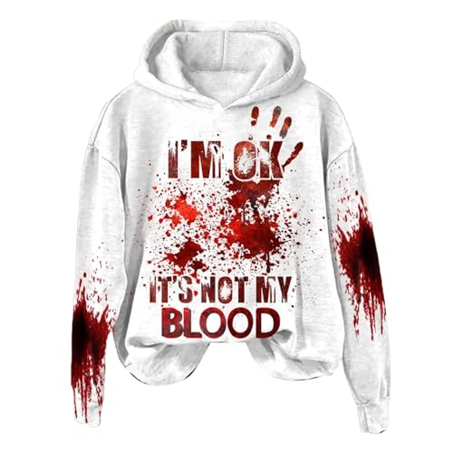 YCBMINGCAN I'm Ok It's Not My Blood Damen bedrucktes, lässiges Langarm-Sweatshirt, weiches bedrucktes Hemd, Damen-Winter-Sweatshirt-Oberteil Damen Elegant Sexy (White, S) von YCBMINGCAN