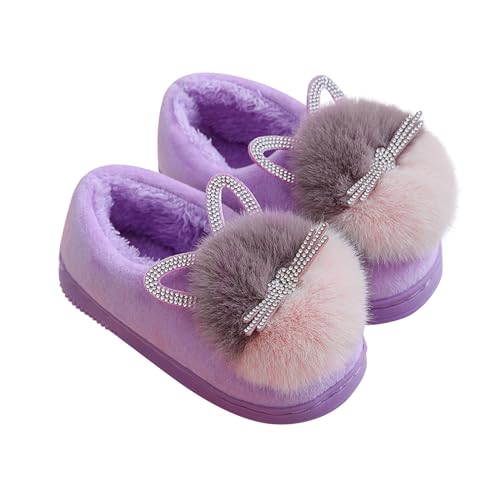 YCBMINGCAN Kinder Baby Jungen Mädchen Winter Hausschuhe Cartoon Katze rutschfeste Home Indoor Schuhe Hausschuhe Mädchen 26 Elefanten (4-Purple, 32 Big Kids) von YCBMINGCAN