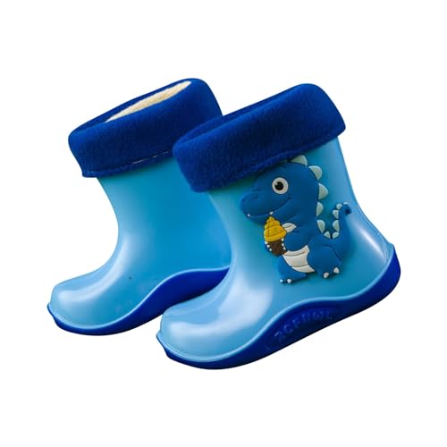 YCBMINGCAN Kinder-Regenstiefel mit Cartoon-Dinosaurier-Aufdruck, rutschfeste Kinder-Wasserschuhe Kids Winter Boots (Blue, 2-3 Years) von YCBMINGCAN