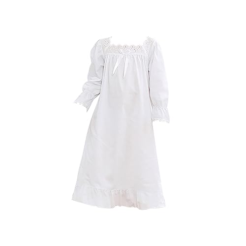 YCBMINGCAN Kleinkind Mädchen Baumwolle SLong Prinzessin Nachthemd Pyjama Loungewear Kleid Lässige A-Linie Kleider Adventskalender Jugendliche (White, 4-5 Years) von YCBMINGCAN