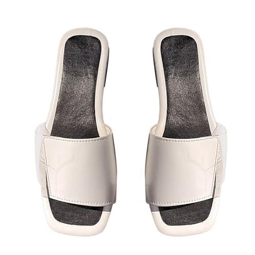 YCBMINGCAN Lässige Strandsandalen und Hausschuhe für Damen in Übergröße mit flachem Boden und quadratischem Zehenbereich Schuhe Damen Schwarz Elegant Sommer (White, 41) von YCBMINGCAN