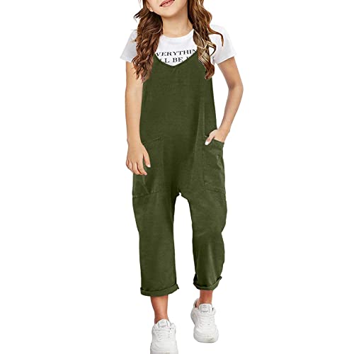 YCBMINGCAN Lässige ärmellose Overalls für Mädchen, Spaghetti-Träger, lockere Overalls, Lange Hosen mit Tasche, 1-teiliger Overall Kinder Bademantel Für Jungs Kinder Schlafanzug Tiere (AG, 4-5 Years) von YCBMINGCAN