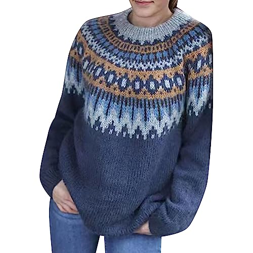 YCBMINGCAN Leichtes Sweatshirt Damen/Winter, Rundhalspullover, langärmeliger Strickpullover Winterpullover Damen Strick (Navy, L) von YCBMINGCAN