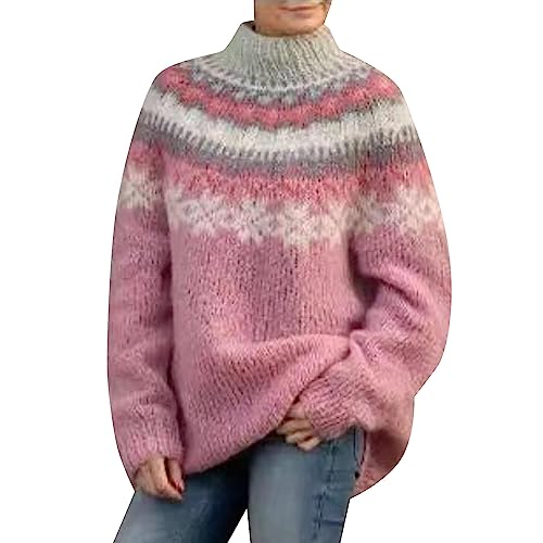 YCBMINGCAN Leichtes Sweatshirt Damen/Winter, Rundhalspullover, langärmeliger Strickpullover Winterpullover Damen Strick (Red, L) von YCBMINGCAN