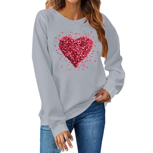 YCBMINGCAN Oberteile Damen Damen Pullover mit Herzen Valentinstag Oberteile Klassisch Liebe Muster Valentinstag Sweatshirt Langarmshirt Rundhals Pullover Pulli Shirt Cute Herz Print Valentinstag Tops von YCBMINGCAN