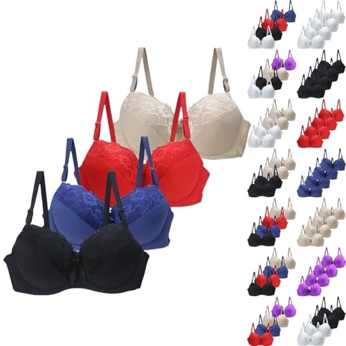 YCBMINGCAN Oster-Angebote 4er Pack BH Damen mit Bügel Push Up BH Set Spitzen Weich Bequemer Starker Halt Große Brüste Klassische Hautfarben BHS Unterwäsche Women Bra für Alltag von YCBMINGCAN