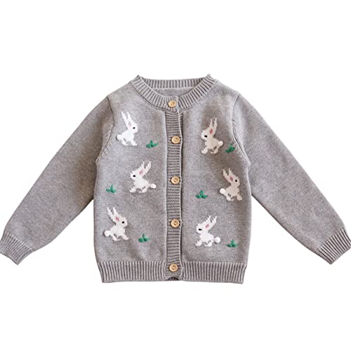 YCBMINGCAN Ostern-Outfit-Kleinkind-Mädchen-Kaninchen-Häschen-Pullover-Deckmantel Kinder Strickjacke Mädchen 128 (Grey, 2-3 Years) von YCBMINGCAN