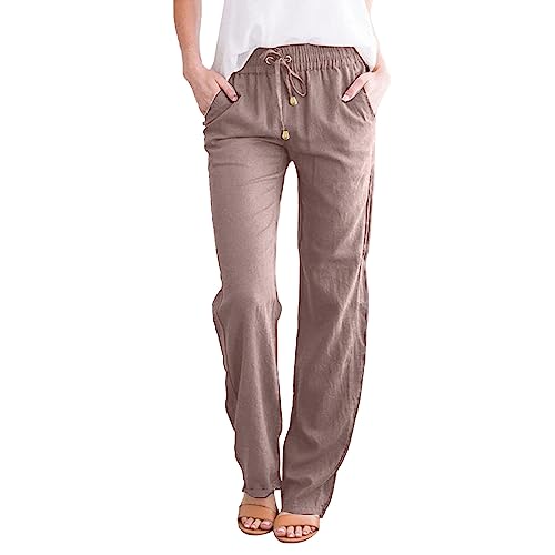 YCBMINGCAN Outlet Angebote Baggy Hose Damen Leinenhose für Damen Elegante Damen Leichte Sommerhose Damen Atmungsaktive Strandhose Lange High Waist Outdoorhose Damen Freizeithose Haushose Stoffhose von YCBMINGCAN