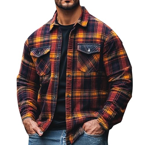 YCBMINGCAN Outlet Angebote Business Hemd Herren Holzfällerhemd Herren Hemd Kariertes Freizeithemd Lange Ärmel Flanellhemden Arbeitshemd Warm Holzfällerhemd Regular fit Hemd Herren Langarm Bügelfrei von YCBMINGCAN