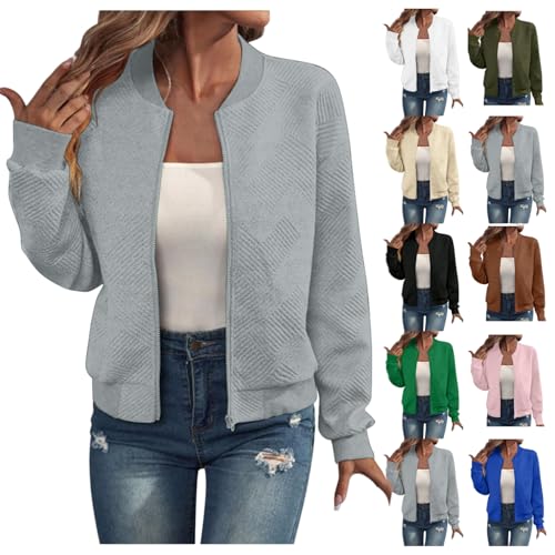 YCBMINGCAN Prime-Angebote Bomberjacke Damen Blouson Sommerjacke ohne Kapuze Jacke Leichte Reißverschluss Sweatjacke Bomber Jacket Übergangsjacke College Jacket Fliegerjacke Damenjacke Wanderjacke von YCBMINGCAN
