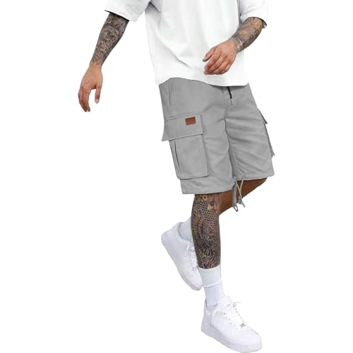 YCBMINGCAN Prime Deals Days Herren Cargo Shorts Sommer Kurze Hosen Männer Passform Bequem Freizeithose Einfarbig Leichte Cargohose Leichte Einfarbig Wanderhose Elastische Taille Cargoshorts von YCBMINGCAN