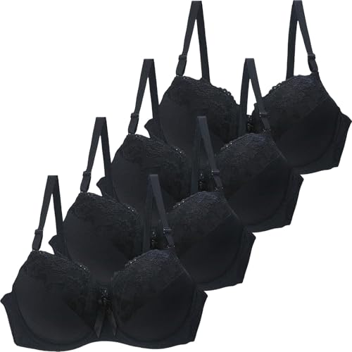 YCBMINGCAN Prime-Exclusive-Discount 4er Pack BH Damen mit Bügel Push Up BH Set Spitzen Weich Bequemer Starker Halt Große Brüste Klassische Hautfarben BHS Unterwäsche Women Bra für Alltag von YCBMINGCAN
