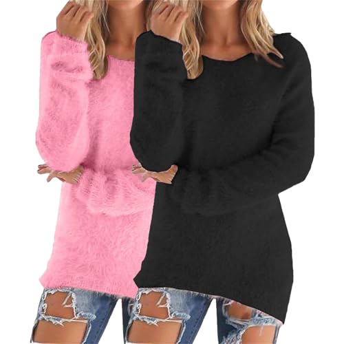 YCBMINGCAN Pullover Damen 2er Set | Kuschelpullover Damen Flauschig & Warm | Thermo Oberteil als Langer Winterpullover | Langarm Fleecepullover aus Teddy-Plüsch Thermoshirt für Homewear YCBMINGCAN Pullover Damen 2er Set | Kuschelpullover Damen Flauschig & Warm | Thermo Oberteil als Langer Winterpullover | Langarm Fleecepullover aus Teddy-Plüsch Thermoshirt für Homewear von YCBMINGCAN