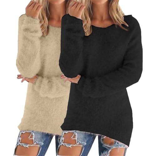 YCBMINGCAN Pullover Damen 2er Set | Kuschelpullover Damen Flauschig & Warm | Thermo Oberteil als Langer Winterpullover | Langarm Fleecepullover aus Teddy-Plüsch Thermoshirt für Homewear YCBMINGCAN Pullover Damen 2er Set | Kuschelpullover Damen Flauschig & Warm | Thermo Oberteil als Langer Winterpullover | Langarm Fleecepullover aus Teddy-Plüsch Thermoshirt für Homewear von YCBMINGCAN