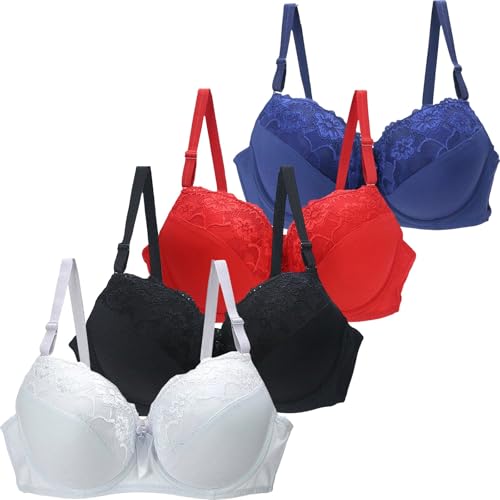 YCBMINGCAN Sale-Angebote 4er Pack BH Damen mit Bügel Push Up BH Set Spitzen Weich Bequemer Starker Halt Große Brüste Klassische Hautfarben BHS Unterwäsche Women Bra für Alltag von YCBMINGCAN