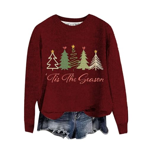 YCBMINGCAN Sale Angebote Pulli Damen Oversize Lustige Weihnachtspullover Damen Strickpullover Winter Rundhals Pulli Lose Sweatshirt Damen Langarm Oberteile Warm Oberteile Tunika Tops von YCBMINGCAN