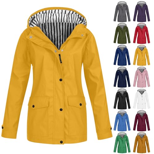 YCBMINGCAN Sale-Angebote Softshelljacke Damen Regenjacke Wasserdichte Atmungsaktive übergangsjacke Outdoor Wanderjacke Leichte Windbreaker mit Kapuze Gefüttert Funktionsjacke Große Größen S-5XL von YCBMINGCAN