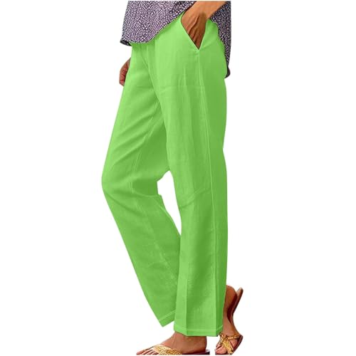YCBMINGCAN Sale Damen Damen Leichte Leinenhose Leichte Sommerhose FüR Damen Atmungsaktive Strandhose Leichte Stoffhose FüR Damen Elegante Freizeithose Mit Hoher Taille Lange Hose Mit Taschen von YCBMINGCAN