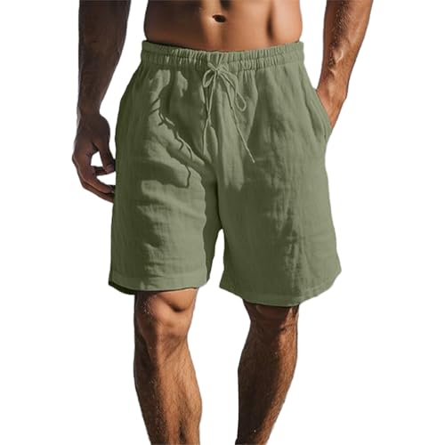 YCBMINGCAN Sale Damen Leinen Shorts Herren Sommer Leinen Kurze Hose Herren Passform Freizeithose Elastische Taille Stretch Leicht Sommershorts Einfarbige Lockere Mit Taschen Beach Shorts von YCBMINGCAN