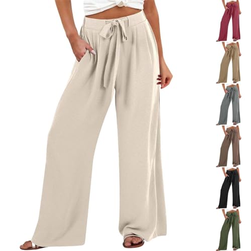 YCBMINGCAN Same Day Lieferung Produkte Latzhose Damen Sommerhose Lange Leinenhose Weite Hose Große Größen Gerade Hosen Elegante Damen Sommerhosen Lässig Schlichte Freizeithose Strandhose mit Taschen von YCBMINGCAN