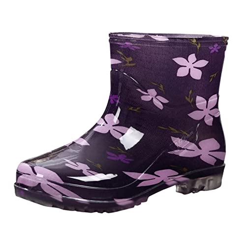 YCBMINGCAN Top Rubber Baby Boots Wasser Damen Regenstiefel Pvc Regenfester Schuh Flache Schuhe Für Damen (Purple, 39) von YCBMINGCAN