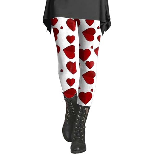 YCBMINGCAN Valentinstag-Strumpfhose für Damen mit Herzen, rotes Herz, sexy Leggings, schmale Hose, gemustertes rotes Herz, sportliches süßes Herz Letzte Bestellungen Anzeigen (White, M) von YCBMINGCAN