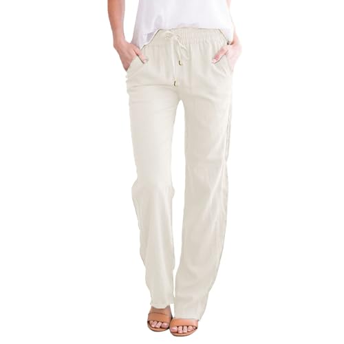 YCBMINGCAN Warehouse Deal Freizeithose Damen Leinenhose für Damen Elegante Damen Leichte Sommerhose Damen Atmungsaktive Strandhose Lange High Waist Outdoorhose Damen Freizeithose Haushose Stoffhose von YCBMINGCAN