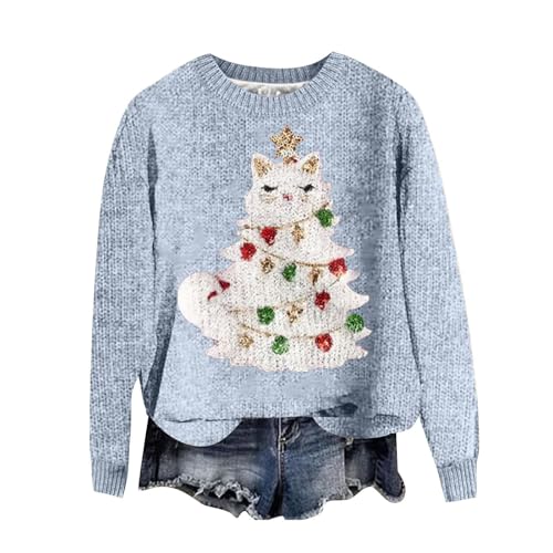 YCBMINGCAN Warehouse Deal Knit Sweater Damen Lustige Weihnachtspullover Damen Strickpullover Winter Rundhals Pulli Lose Sweatshirt Damen Langarm Oberteile Warm Oberteile Tunika Tops von YCBMINGCAN