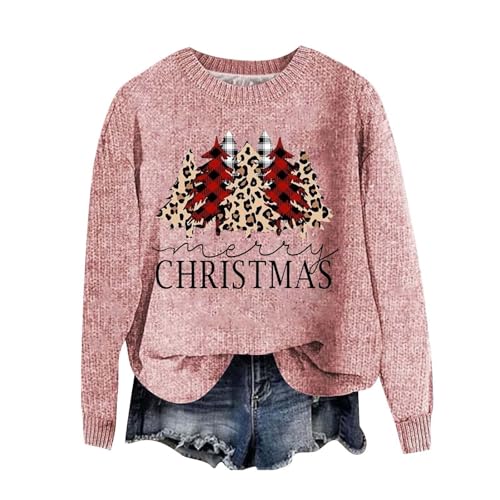 YCBMINGCAN Warehouse Deal Langarmshirt Damen Baumwolle Lustige Weihnachtspullover Damen Strickpullover Winter Rundhals Pulli Lose Sweatshirt Damen Langarm Oberteile Warm Oberteile Tunika Tops von YCBMINGCAN