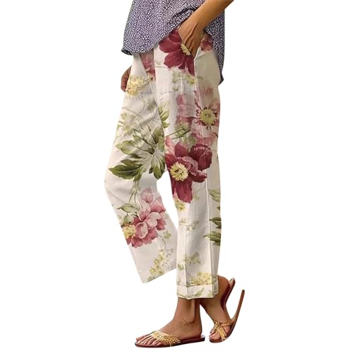 YCBMINGCAN Warehouse Deal Sommerhose Damen Leicht Leinenhose Lange Leichte Freizeithose Elegante Sommerhose Damen Leicht Hoher Taille Stoffhose Freizeithosen Große Größen Hosen Strandhose Mit Taschen von YCBMINGCAN