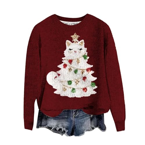 YCBMINGCAN Warehouse Deal Wollpullover Damen Lustige Weihnachtspullover Damen Strickpullover Winter Rundhals Pulli Lose Sweatshirt Damen Langarm Oberteile Warm Oberteile Tunika Tops von YCBMINGCAN