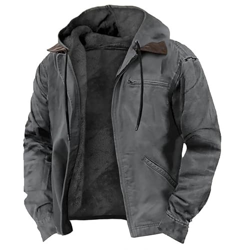 YCBMINGCAN Warm gefütterte Wollkaro-Hemdjacke für Herren, Winter-Schwergewichts-Dickjacke, klassische -Reißverschlussjacke Skijacke Herren Daunen (Grey, L) von YCBMINGCAN