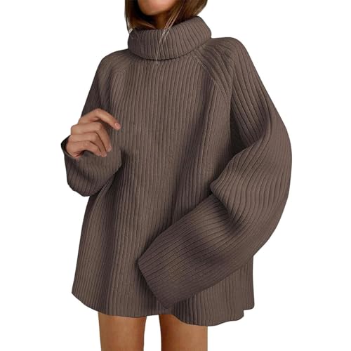 YCBMINGCAN Warmer Pullover Damen übergroßer Rollkragenpullover, langärmelig, grob gestrickt, Tunika-Pullover Oversize Pullover Damen Winter (Brown, L) von YCBMINGCAN