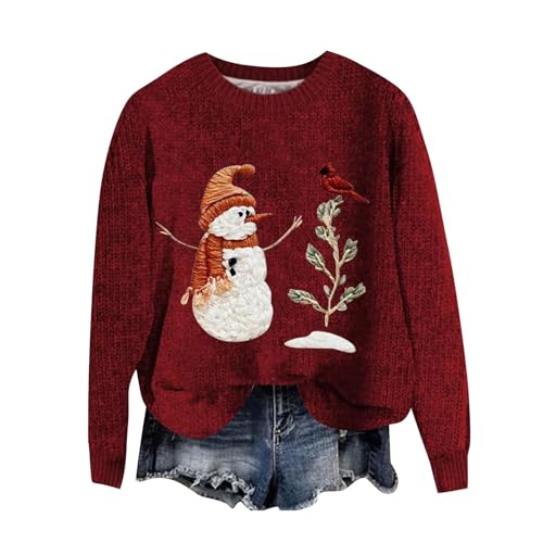 YCBMINGCAN Weihnachten Sale Damen Strickpullover Lustige Weihnachtspullover Damen Strickpullover Winter Rundhals Pulli Lose Sweatshirt Damen Langarm Oberteile Warm Oberteile Tunika Tops von YCBMINGCAN