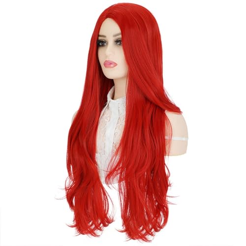 Echthaar-Perücke, Cosplay-Perücke, langes lockiges Haar, rot, groß, gewellt, lang, natürlich, modisch, Kunsthaarperücke, Kunsthaarperücke für Damen Echthaar-Perücke, Cosplay-Perücke, langes lockiges Haar, rot, groß, gewellt, lang, natürlich, modisch, Kunsthaarperücke, Kunsthaarperücke für Damen von YCCHAH
