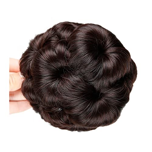 Echthaar-Perücken, Ponytail Bun Donut Trees Clip in Frauen, Haarverlängerungen, schwarz, braun, synthetisch, für Damen (2 Stück, 01) von YCCHAH