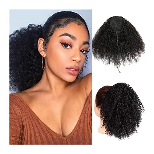 Haarschmuck 8-24 Zoll Schwarz Lockige Kordelzug Pferdeschwanz Menschliches Haar Extensions Afro Shaggy Pferdeschwanz Haarverlängerungen für Schwarze Frauen Haarteile Für Frauen(10 Zoll) von YCCHAH